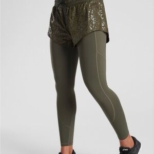 Athleta Olive Green Leggings with Patterned Shorts